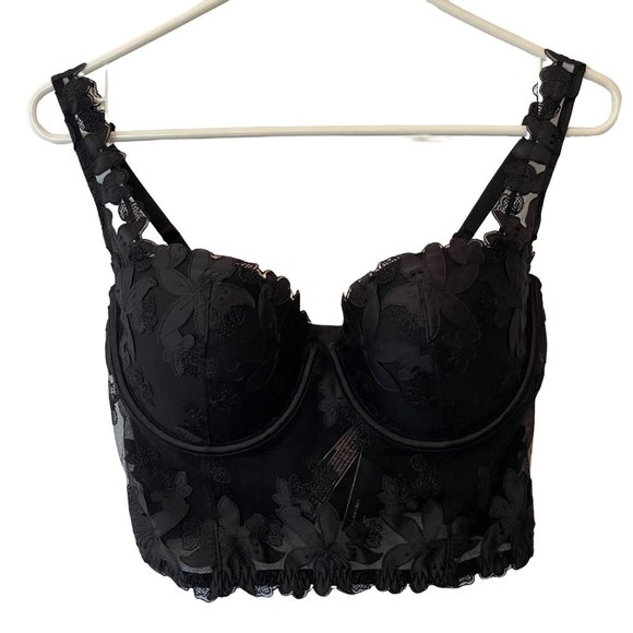 Victoria's Secret Other - Victoria's Secret Womens 34DD Very Sexy Balconet Long Line Bra Black Floral Lace